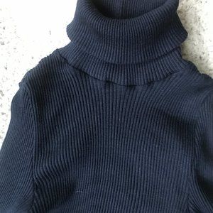 Intimissimi Navy Long-sleeve High-Neck Tubular Top in Wool and Silk